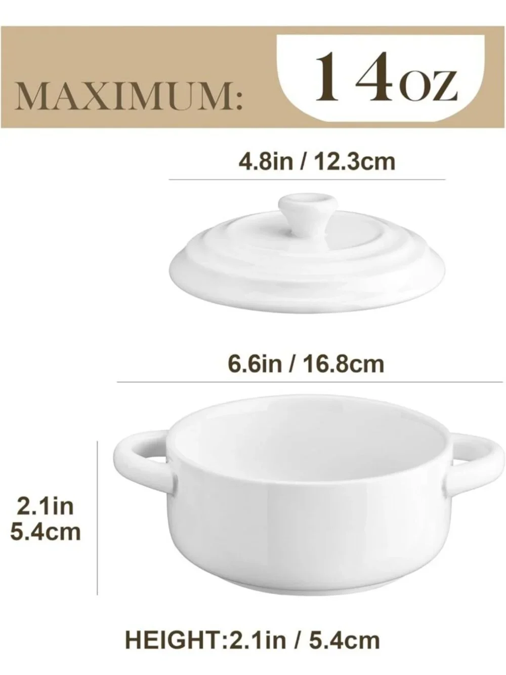 Mini Cocotte Set of 4 - 14 OZ Ceramic Casserole Dishes with Lids & Handles, Oven